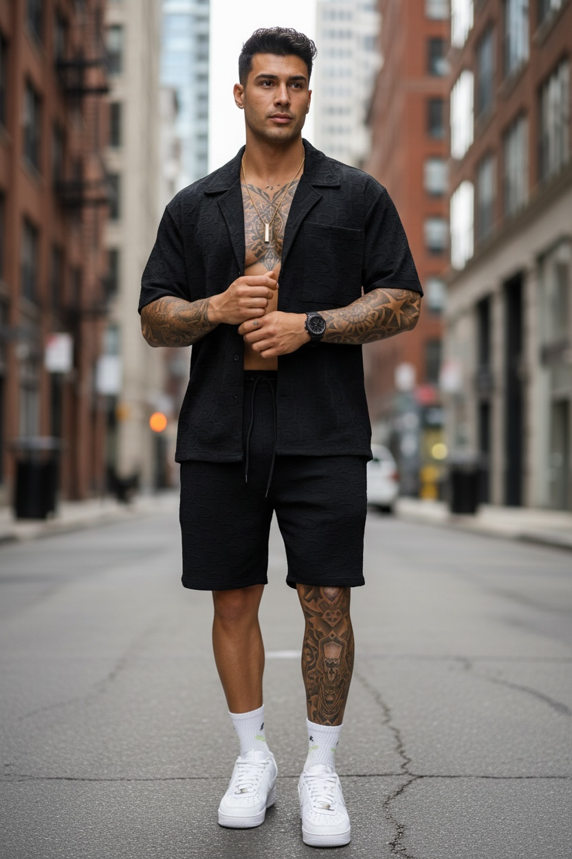 Trening barbati slim fit tricou Pantaloni + camasa RM95 i1-3