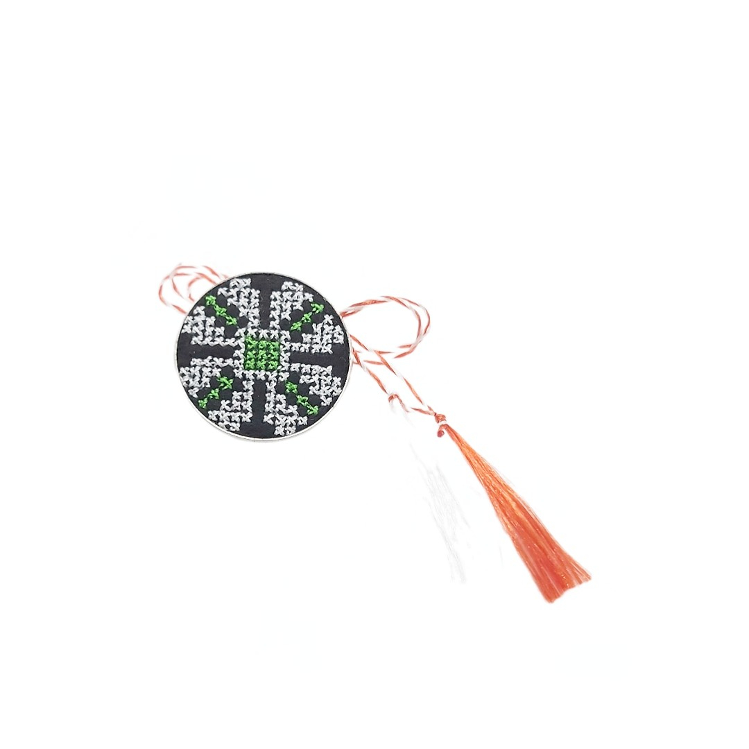 Brosa de inox cu broderie traditionala model etno Alb