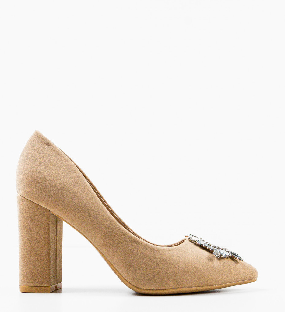 Pantofi dama Hebebe Bej eleganți cu toc - imagine 5