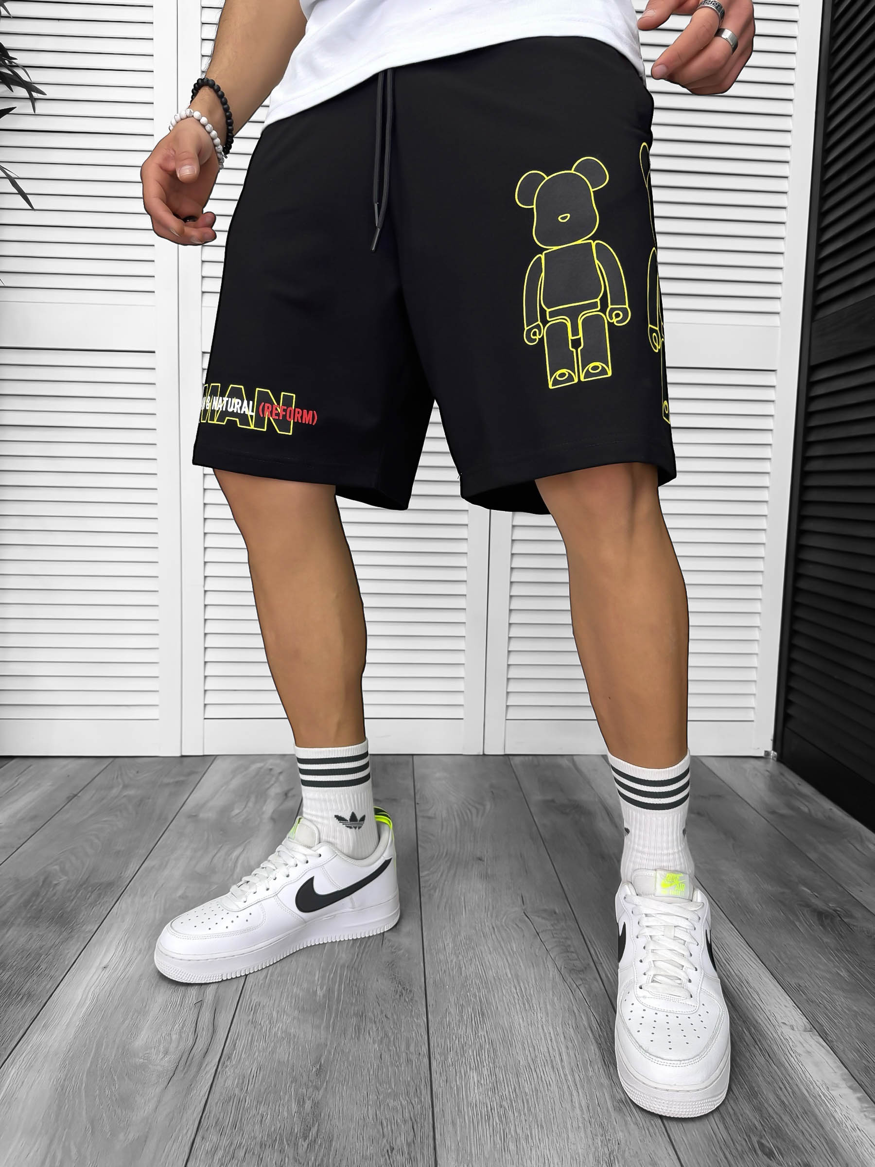 Pantaloni Scurți Negri cu Imprimeu pentru Bărbați