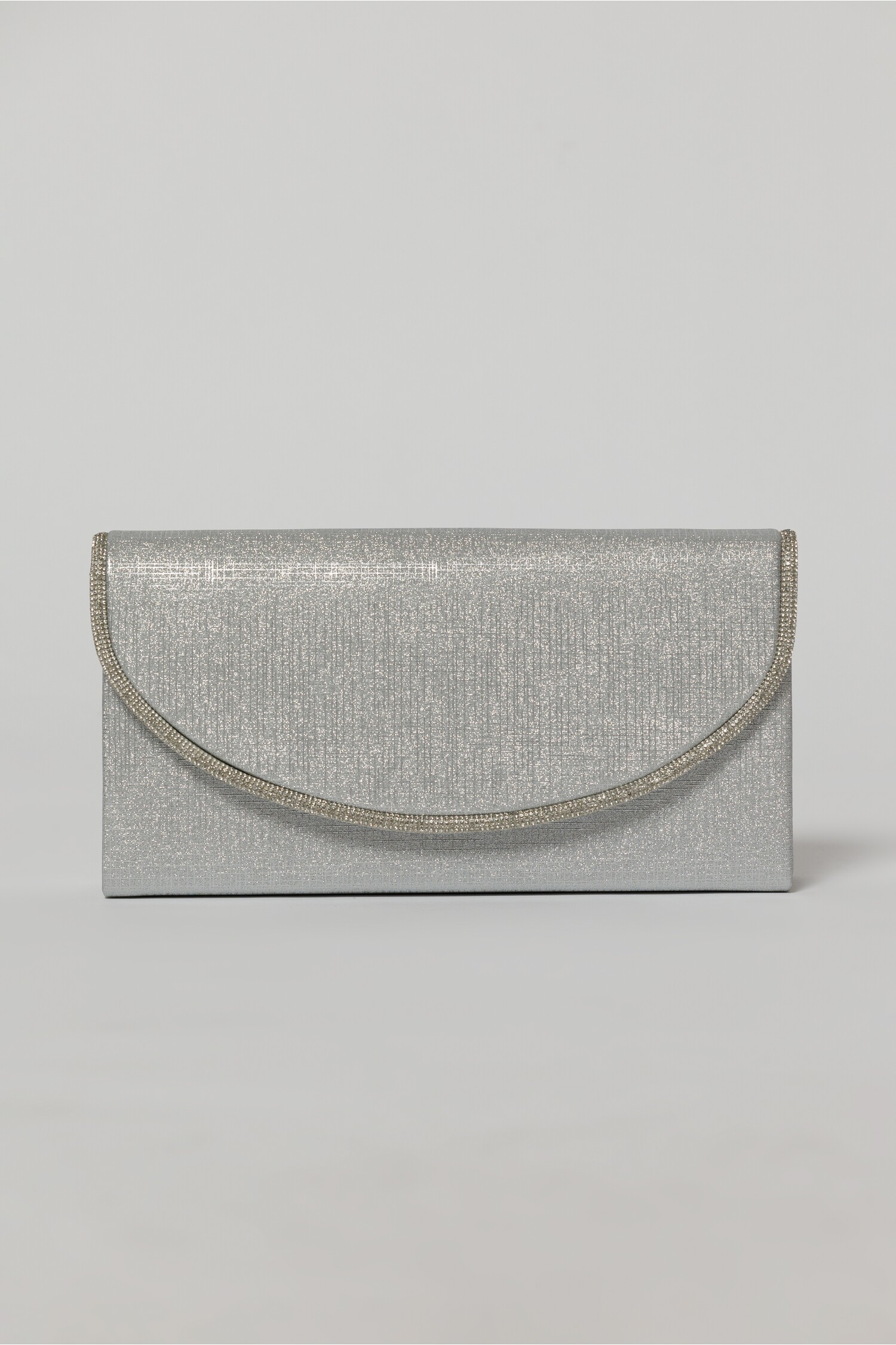 Clutch Argintiu Elegant cu Strasuri și Lanț Detasabil