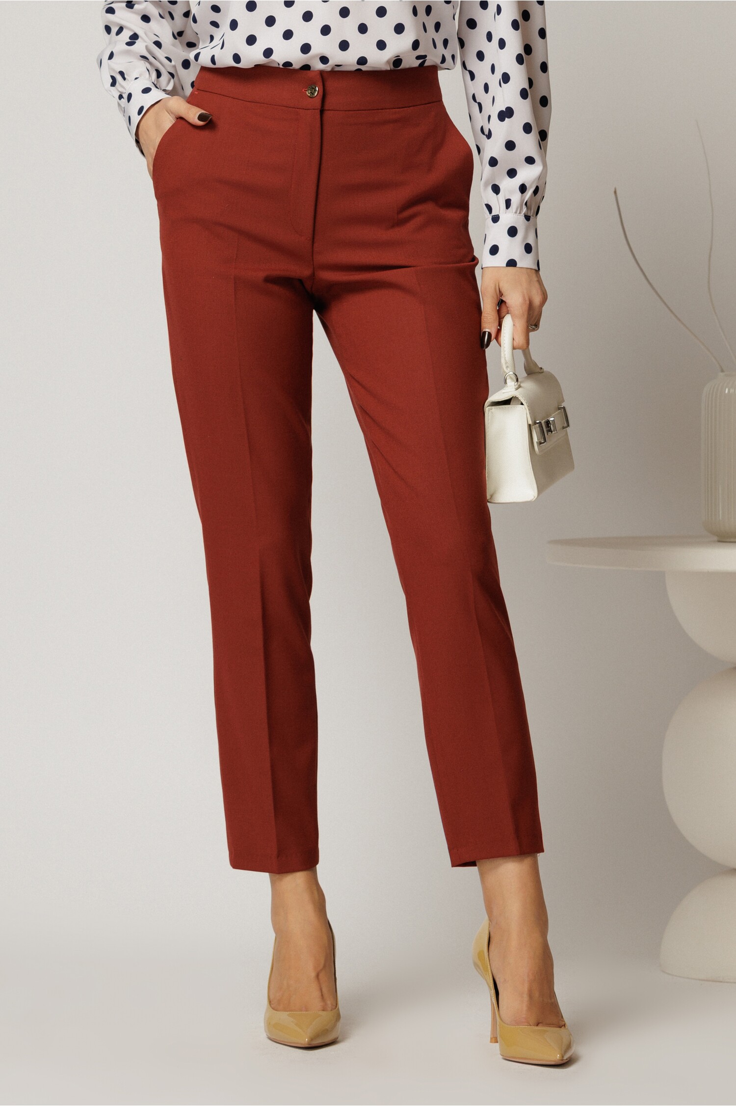 Pantaloni Dama Conici Office Caramizii