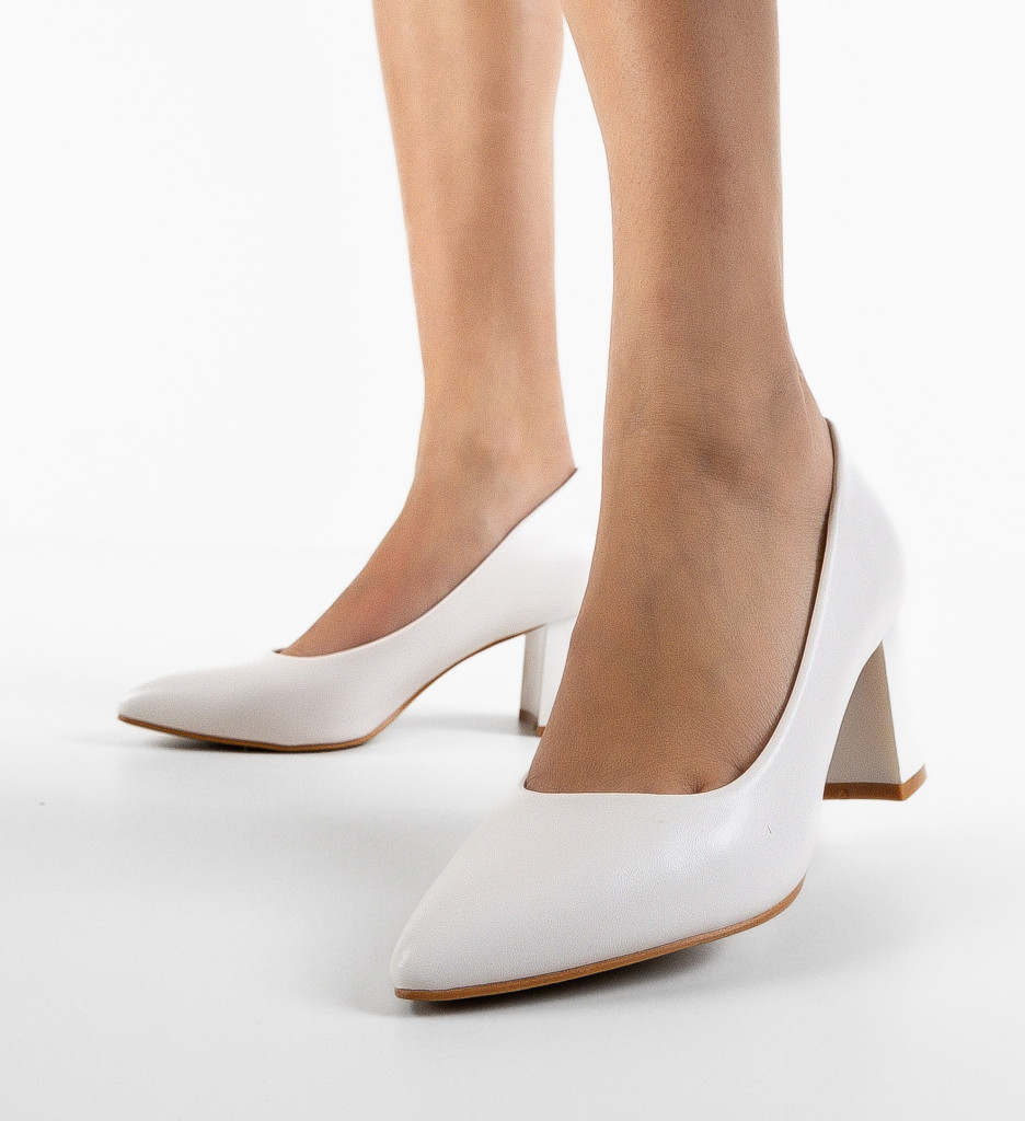 Pantofi Dama Albi cu Toc - Eleganță Asigurată - imagine 3
