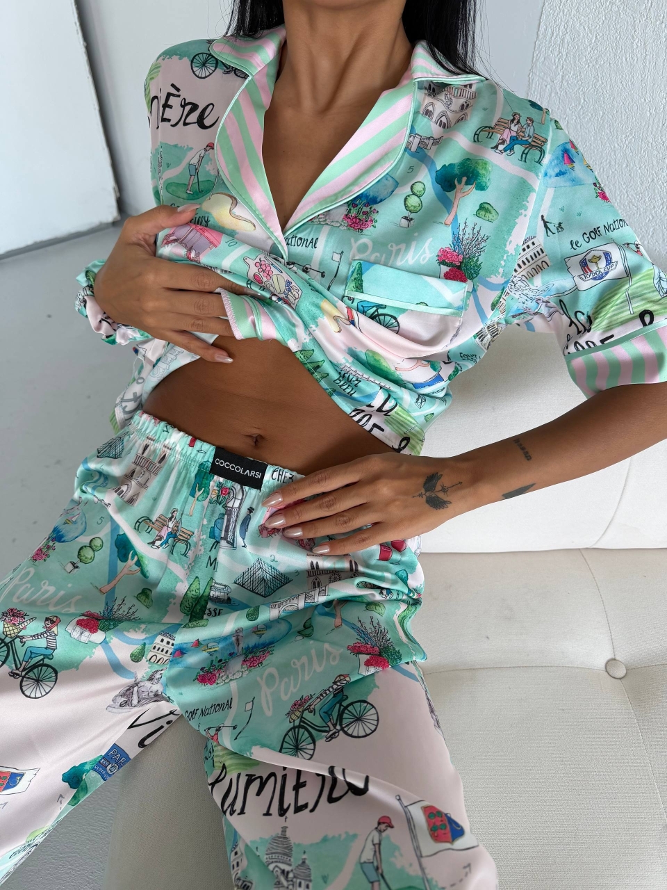 Pijama 2 piese Delis, Satin Mat, Cu Nasturi - imagine 7