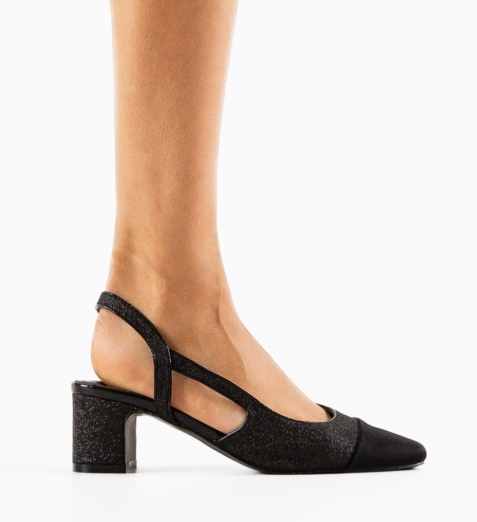 Pantofi Dama Firdos Negri cu Toc Elegant - imagine 2
