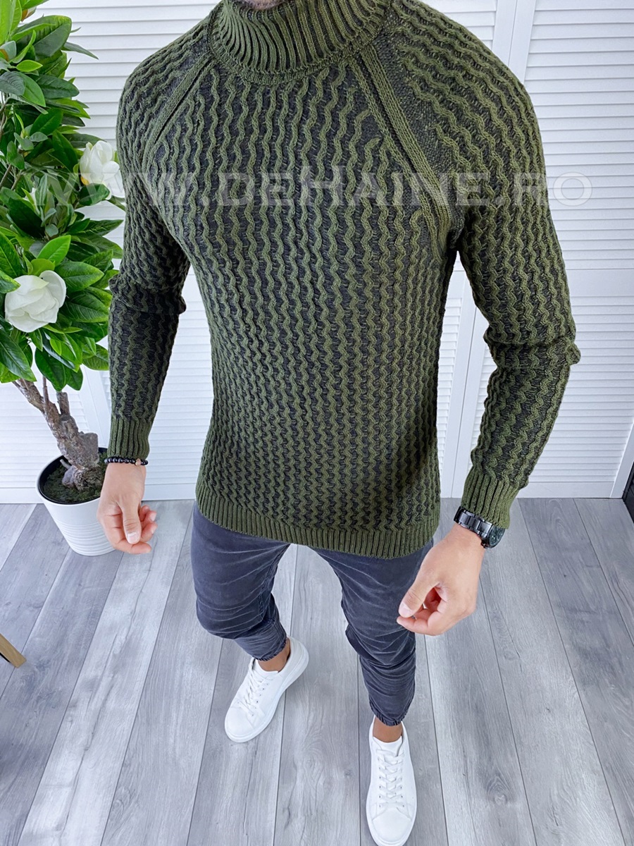 Pulover Barbati Kaki Slim Fit - Stil Modern