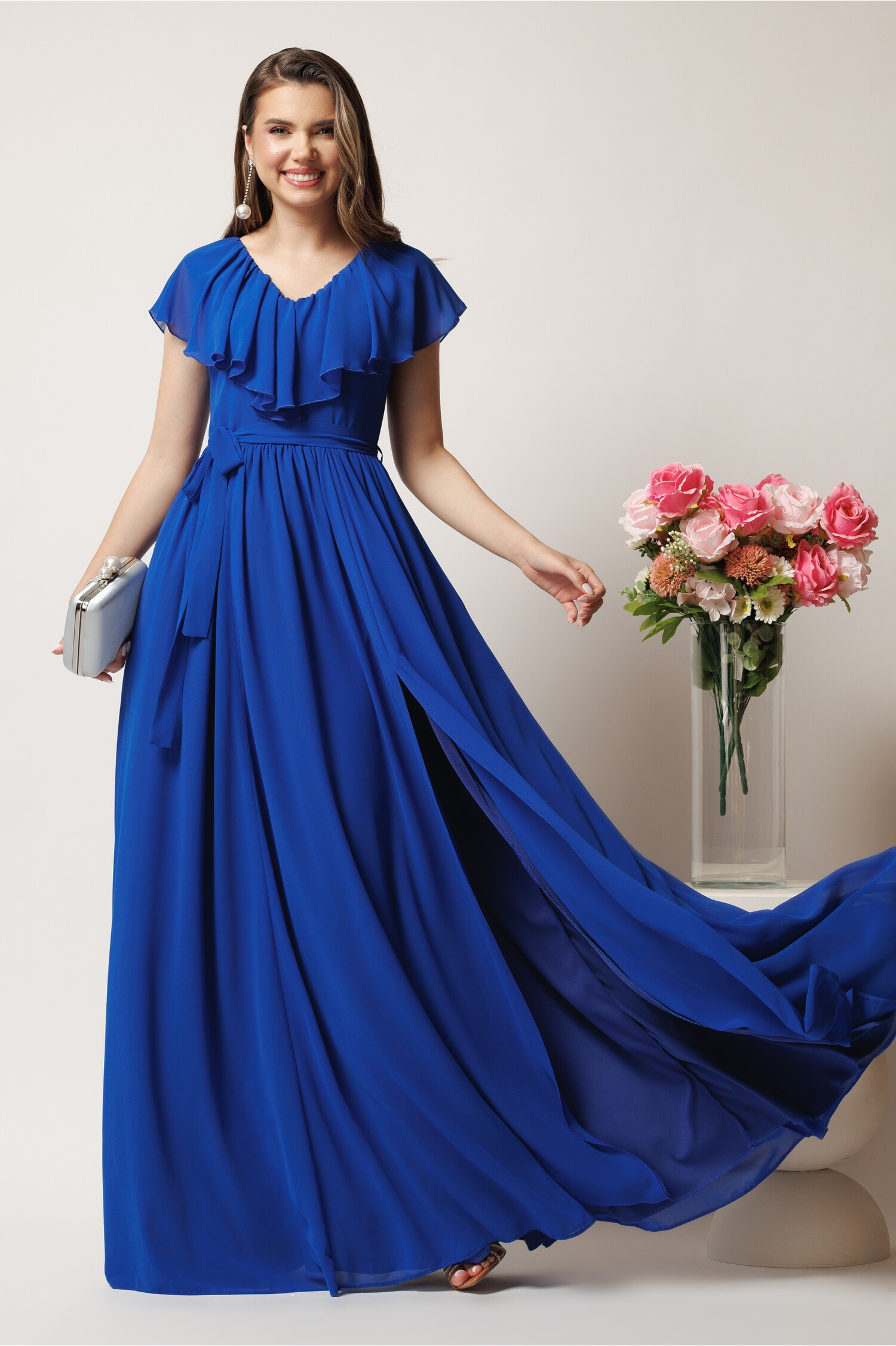 Rochie Albastra de Ocazie din Voal - DY Fashion