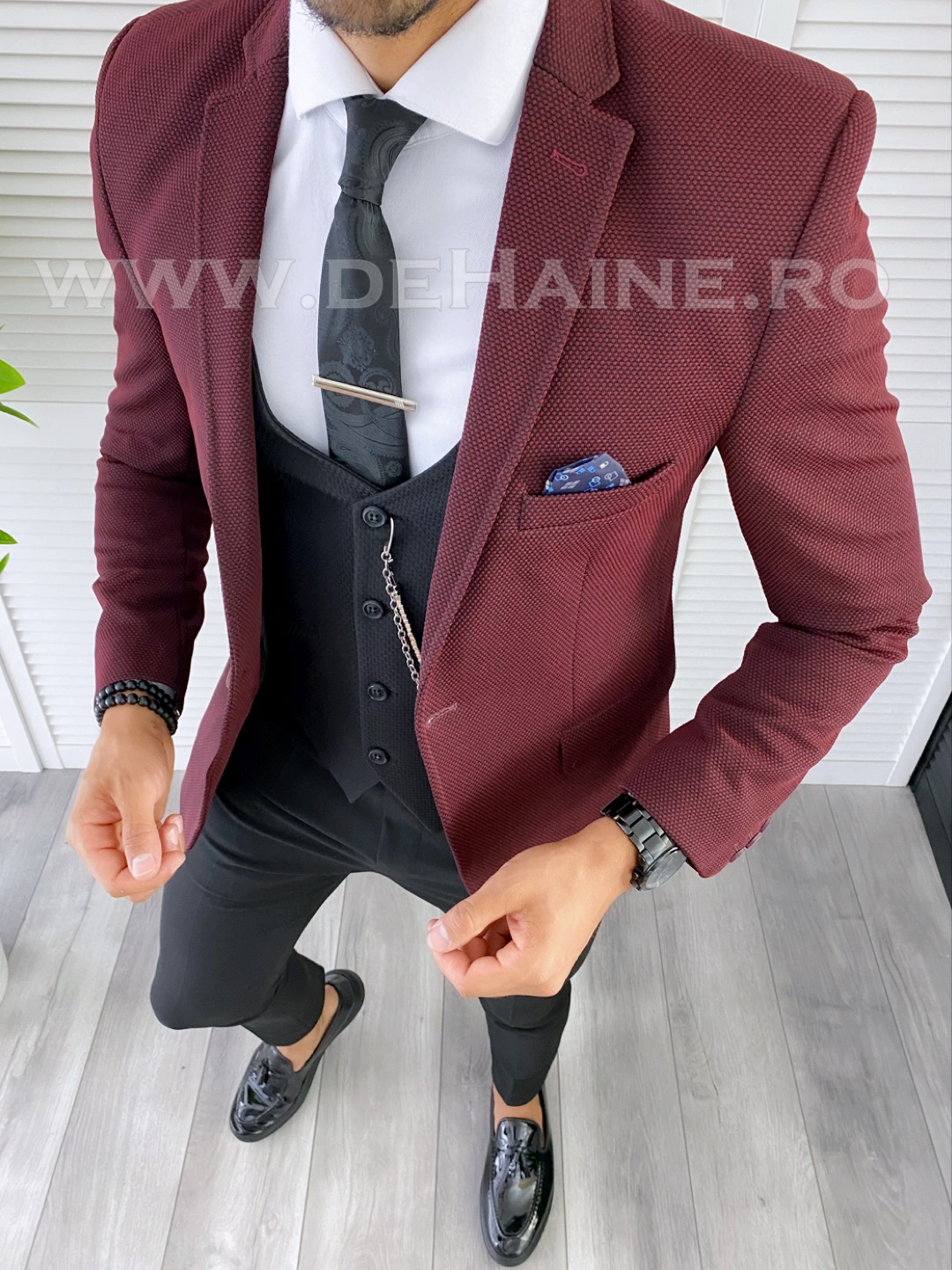 Sacou Barbati Grena Slim Fit Elegant