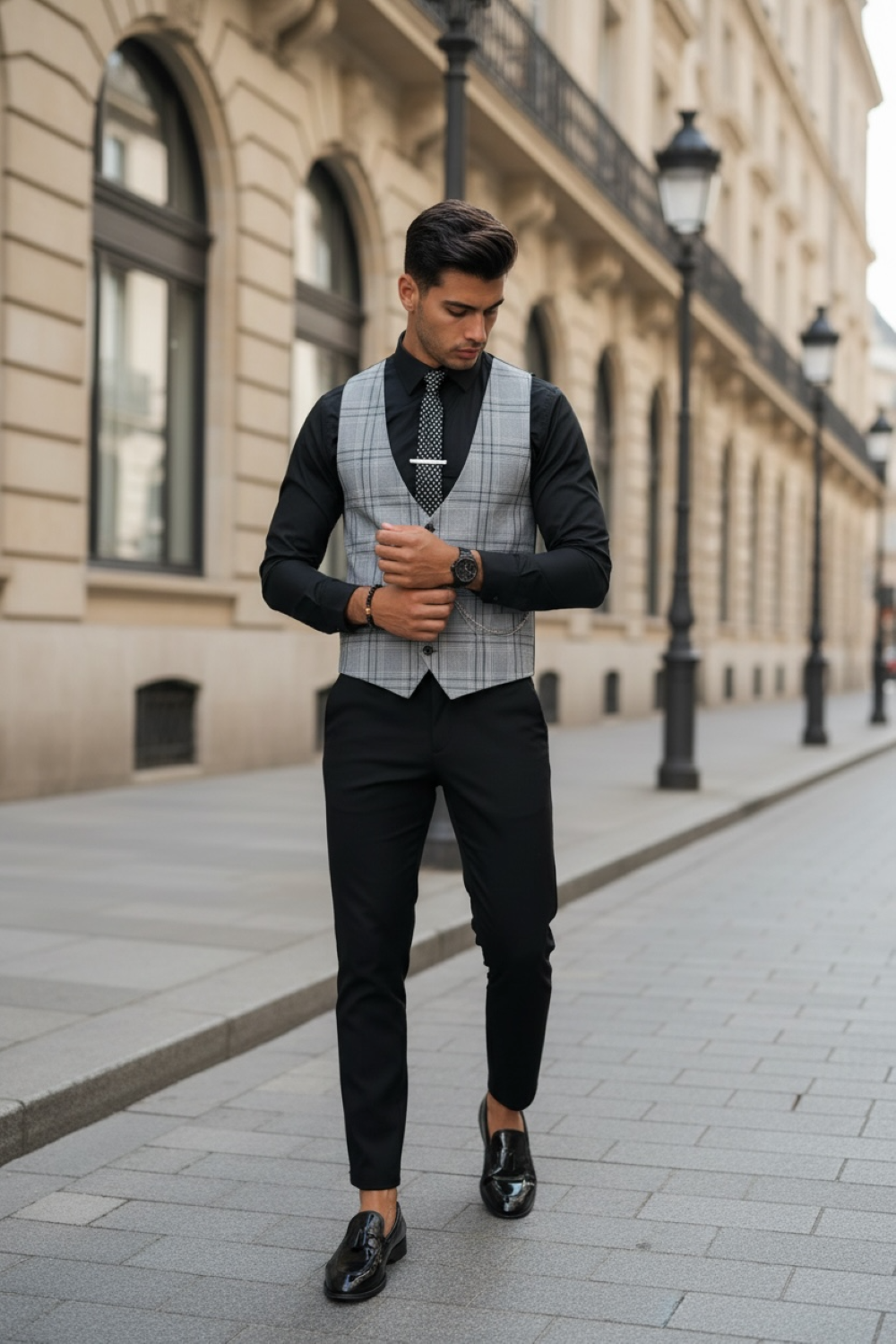 Compleu Barbati Vesta+Pantaloni Slim Fit Elegant - imagine 2