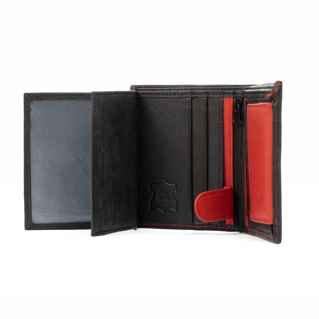 Portofel Landon Piele Naturală Negru-Roșu Delis - imagine 5