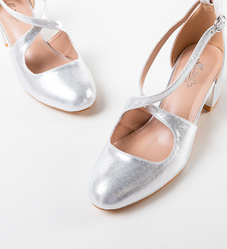 Pantofi Dama Argintii cu Toc Eleganți - imagine 5