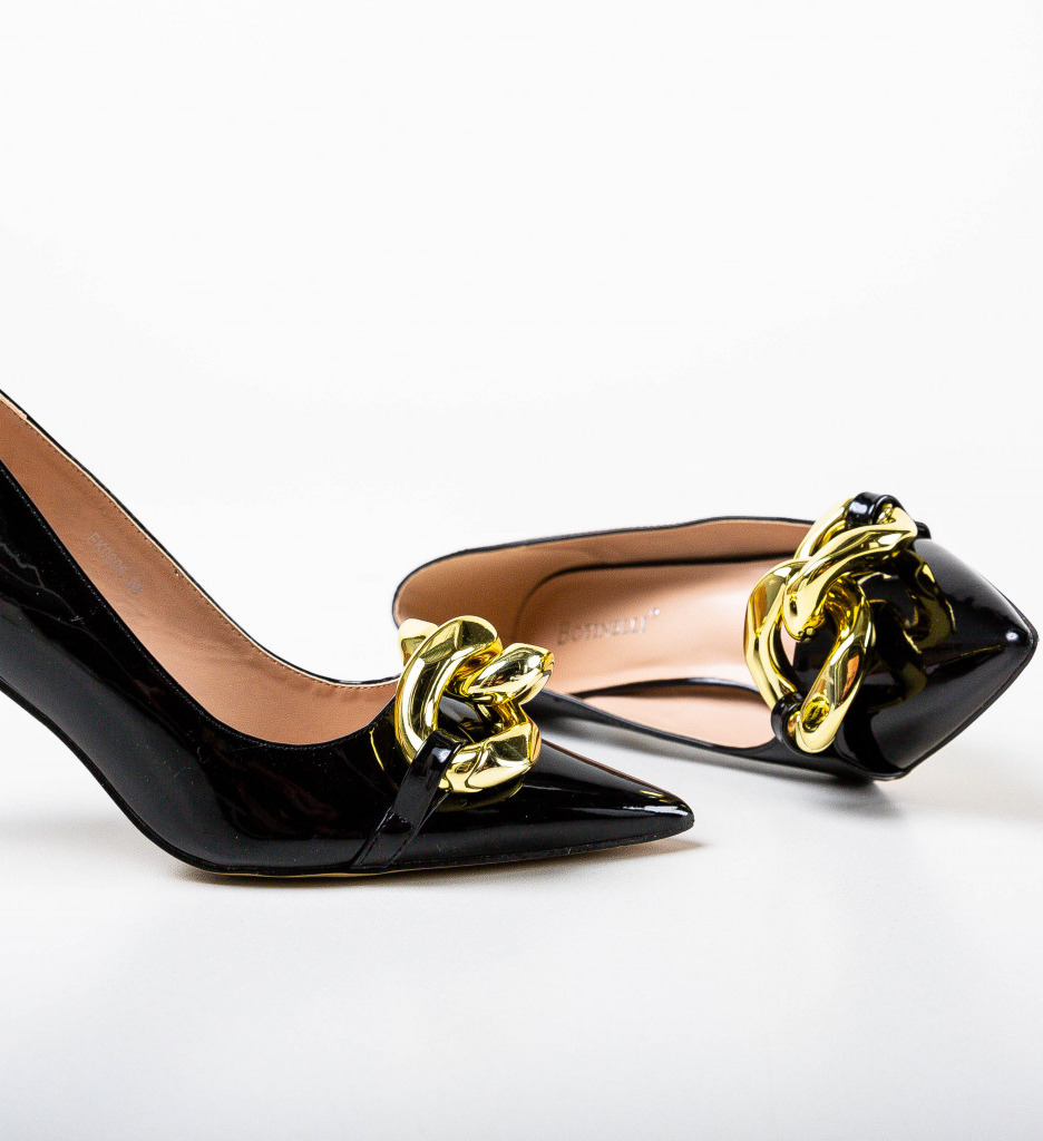 Pantofi Vanille Negri Eleganți cu Toc - imagine 7
