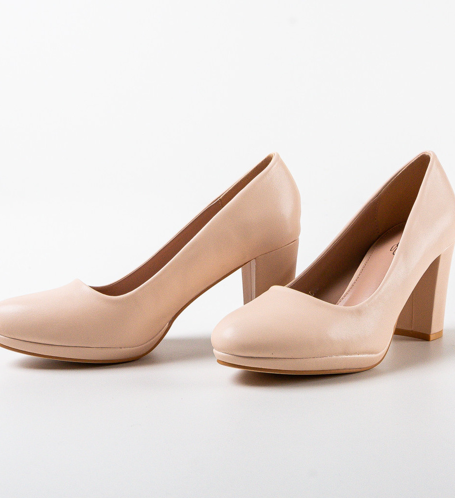 Pantofi dama Izpo Bej eleganți cu toc - imagine 5