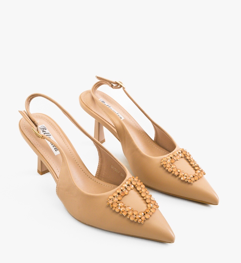 Pantofi Dama Vaneza Camel Eleganți cu Toc - imagine 2