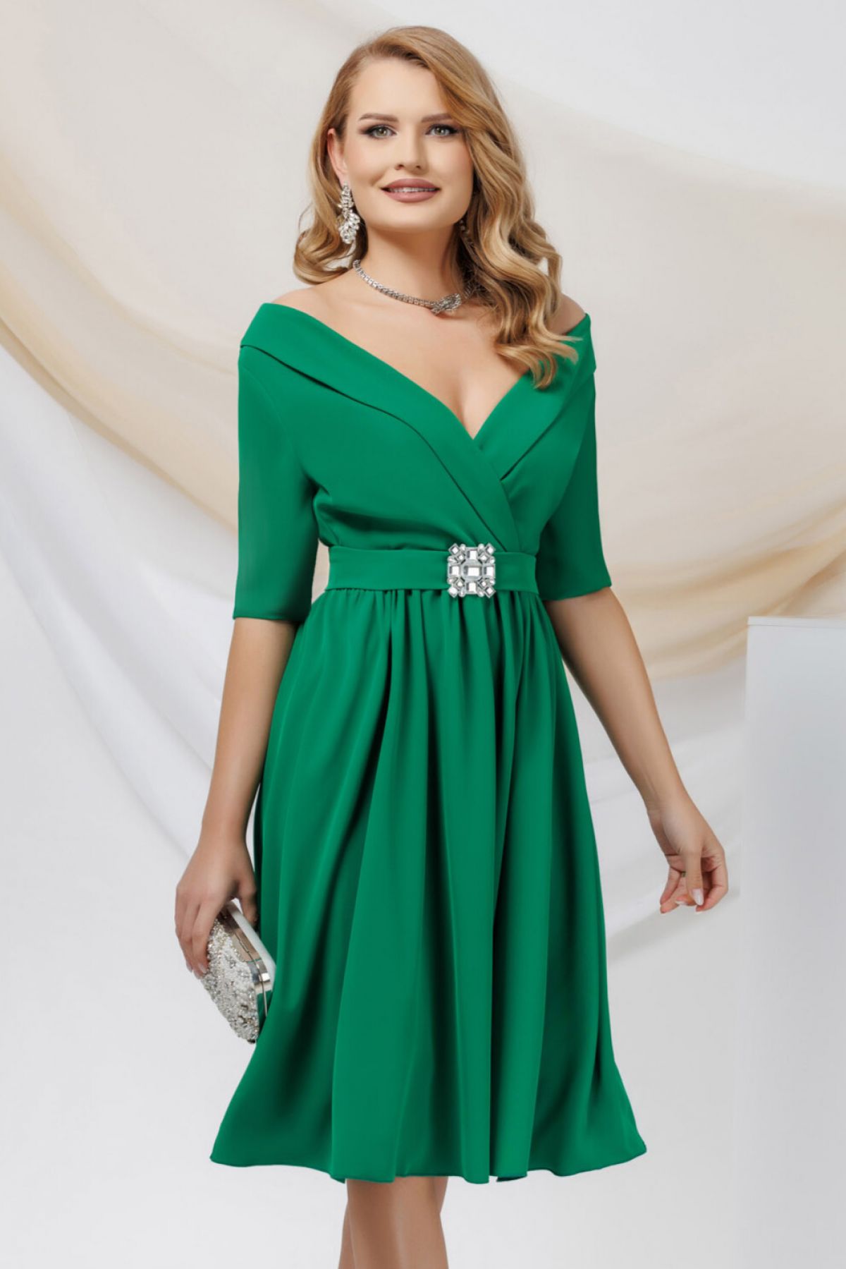 Rochie Pretty Girl Verde Elegantă cu Cordon