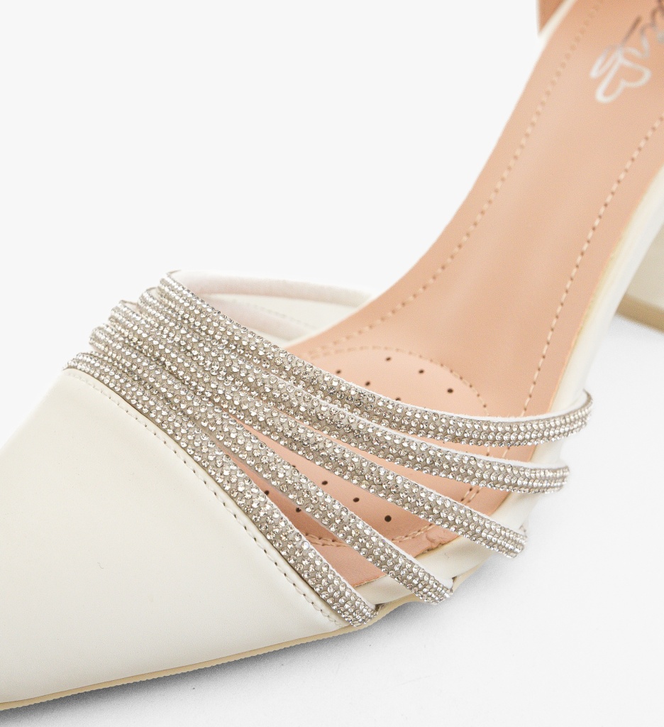 Pantofi Dama Meny Albe cu Toc Eleganți - imagine 4