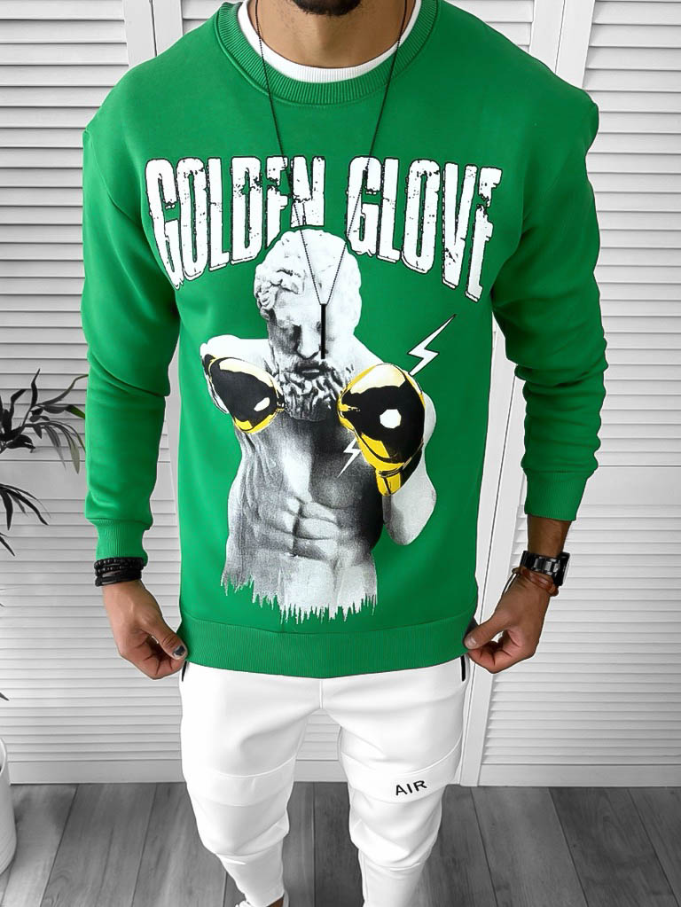 Bluza barbati verde slim fit din bumbac