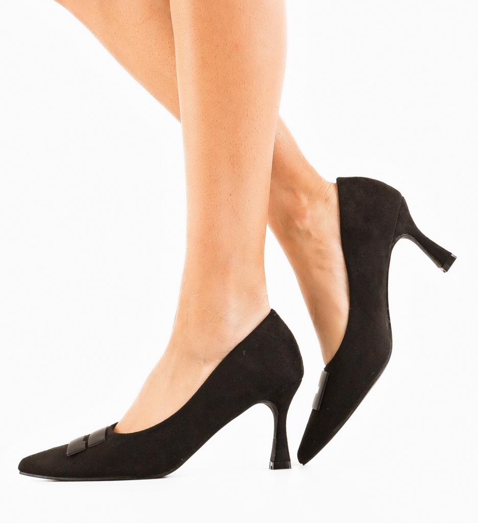Pantofi Jaxy Negri Eleganți cu Toc - imagine 4