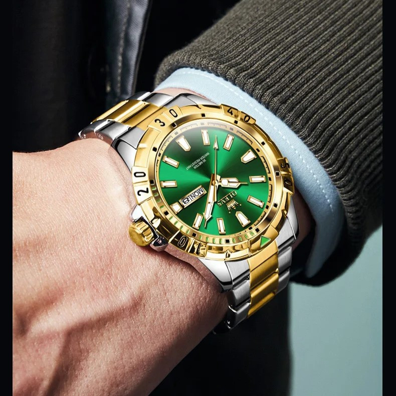 Ceas Olevs Barbatesc Bicolor, Cadran Verde - imagine 2