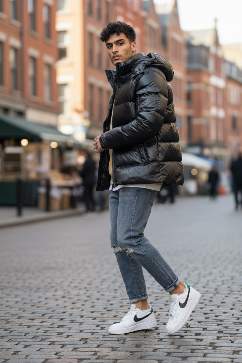 Geaca Barbati Iarna Neagra Slim Fit