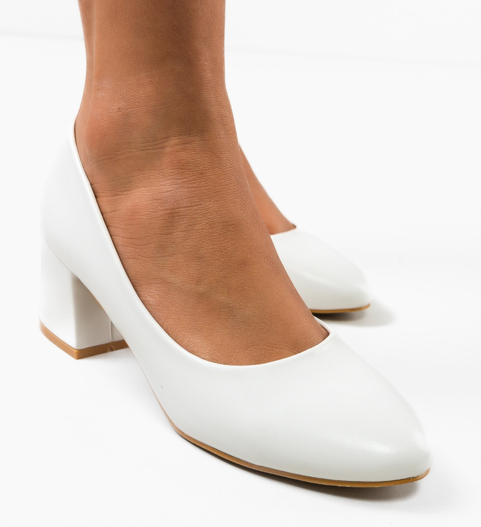 Pantofi Dama Cobb Albi cu Toc Eleganți