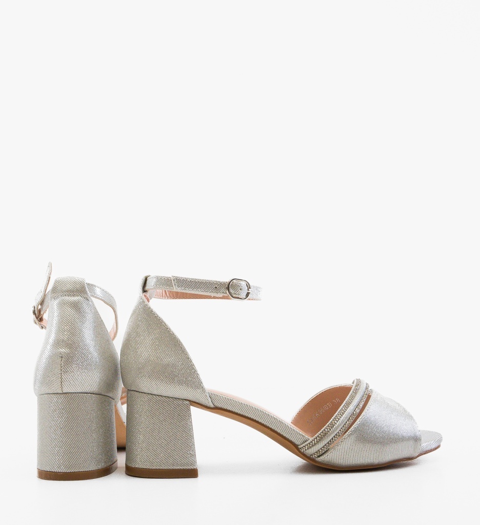 Sandale Dama Argintii Elegante cu Toc - imagine 4