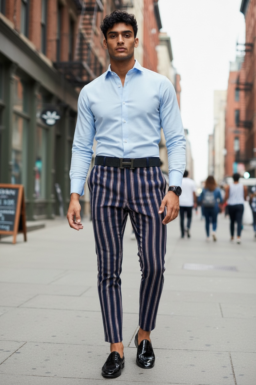 Pantaloni Eleganți Bleumarin Bărbați | Dungi Fine - imagine 2