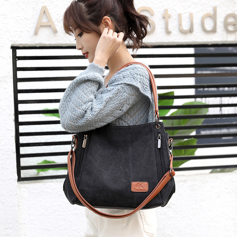 Geanta Dama Delis Lupita, Textil Neagra, Spațioasă - imagine 2