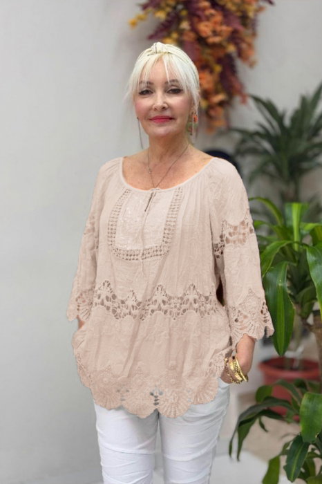 Bluza Tip ie Shopika | Mătase și Dantelă Bej