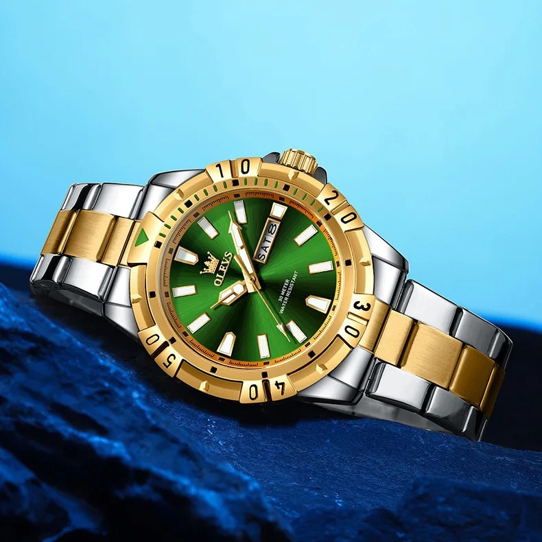 Ceas Olevs Barbatesc Bicolor, Cadran Verde - imagine 3