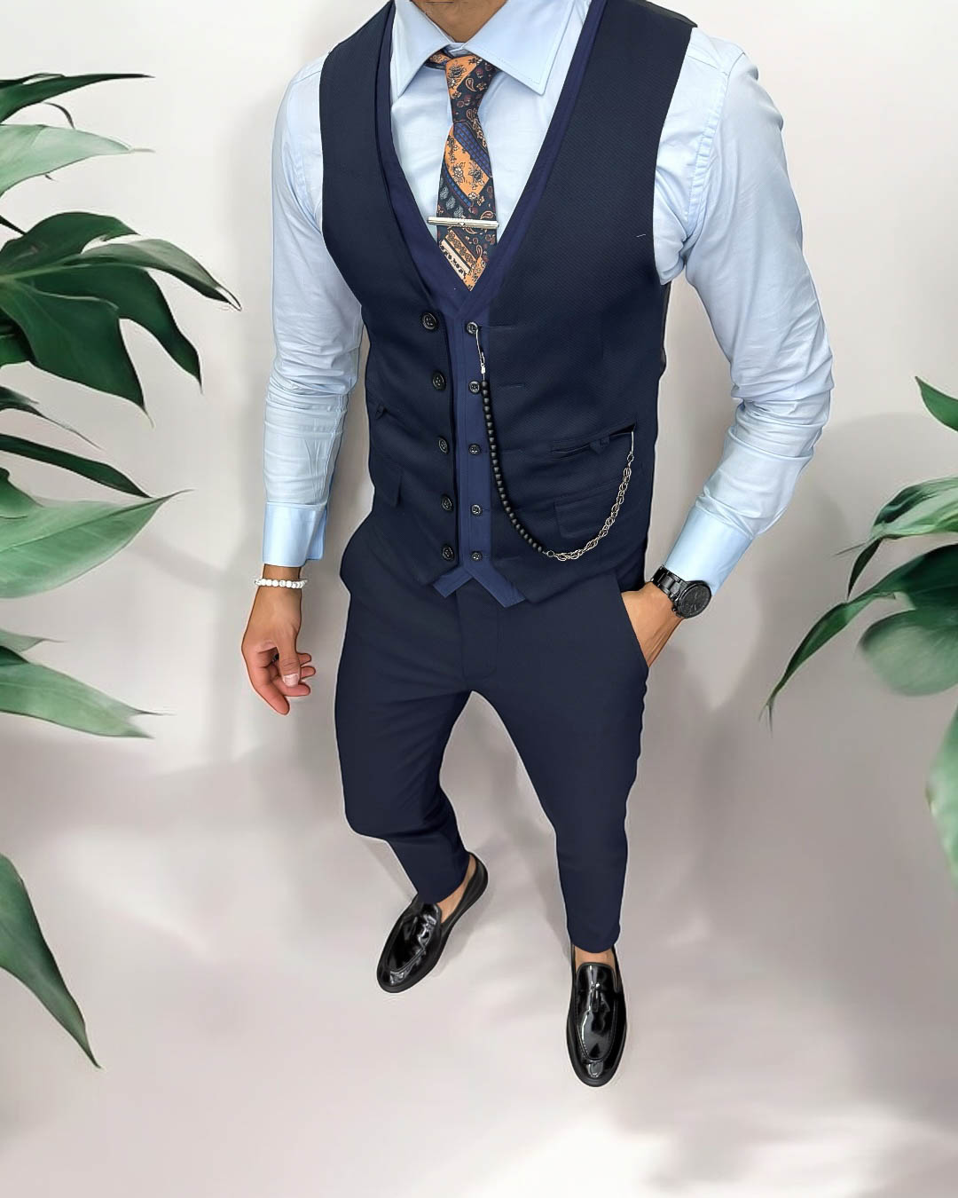 Vesta Barbati Bleumarin Slim Fit Eleganta