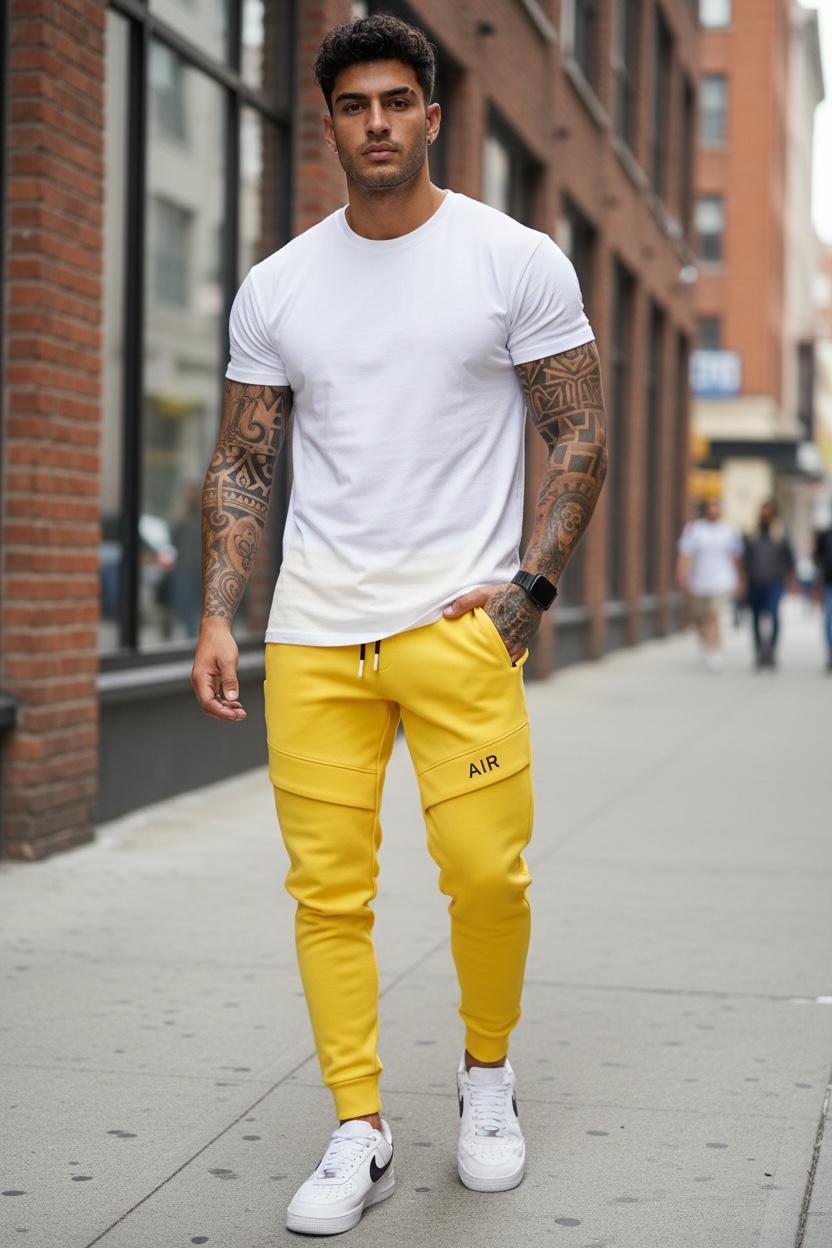 Pantaloni Trening Galbeni Conici Moderni - imagine 2