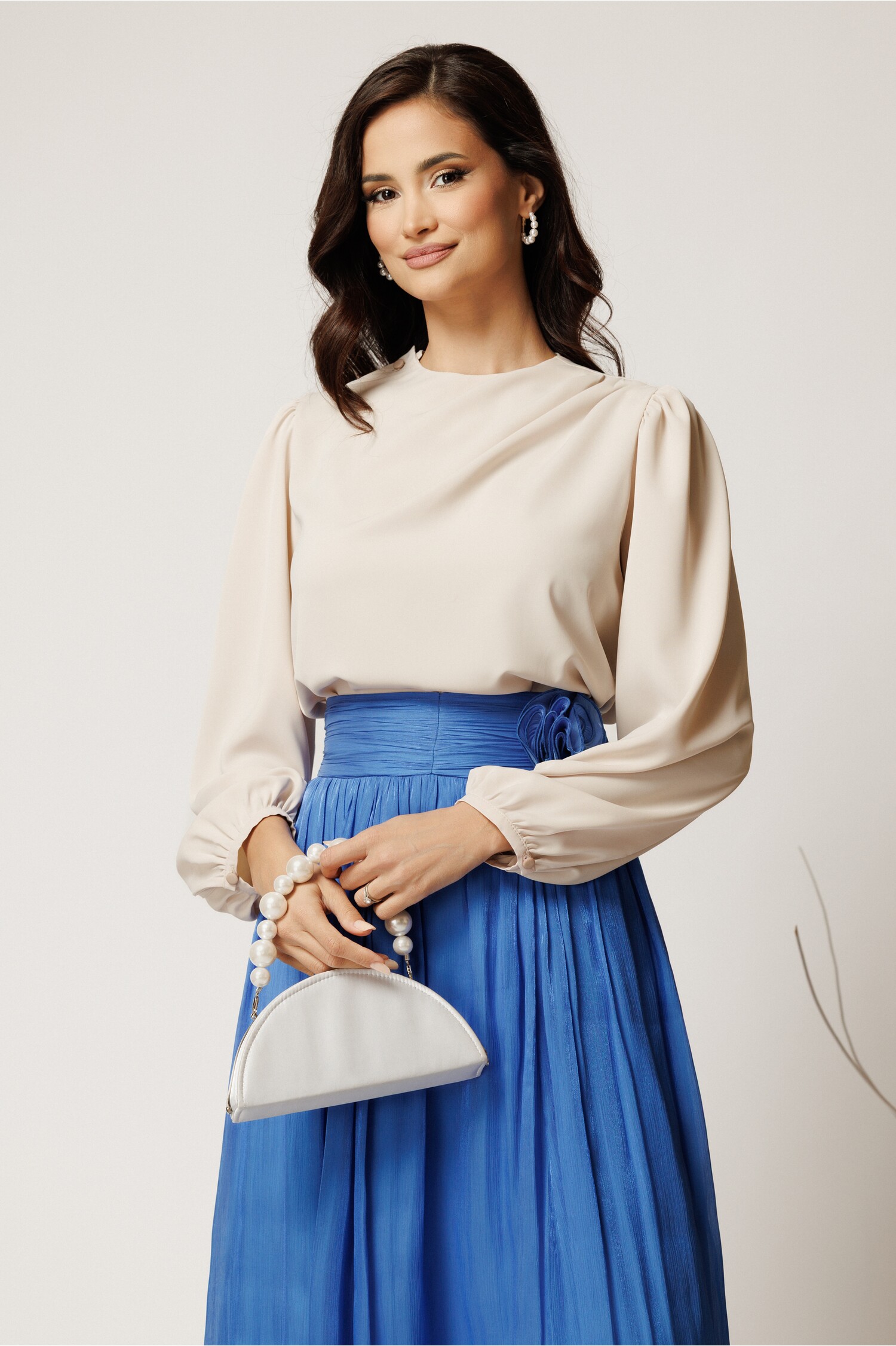 Bluza Ivory din Triplu Voal cu Pliuri