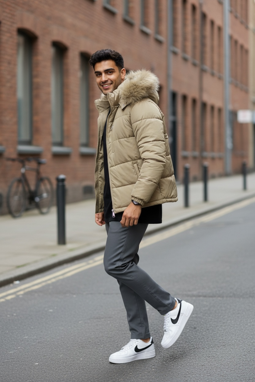 Geacă Barbati Iarnă Imblănită Bej