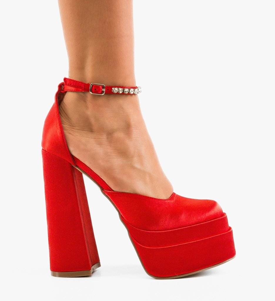 Pantofi Rosii Depurtat cu Toc Elegant - imagine 6