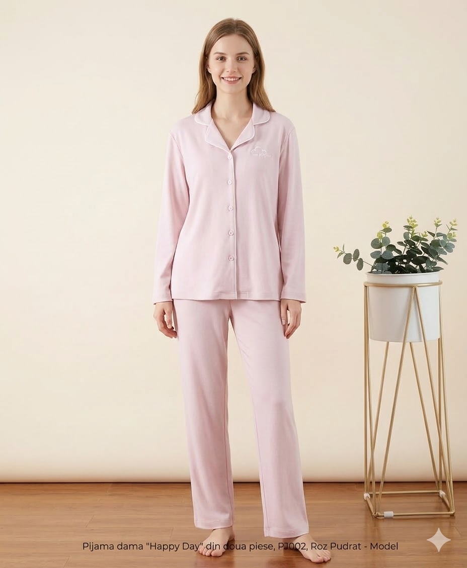 Pijama Dama Happy Day 2 Bucati Roz Pudrat Delis