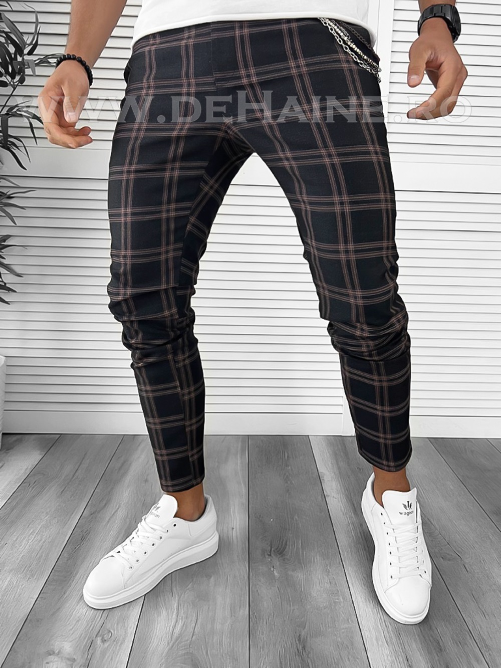 Pantaloni Barbati Casual în Carouri din Bumbac
