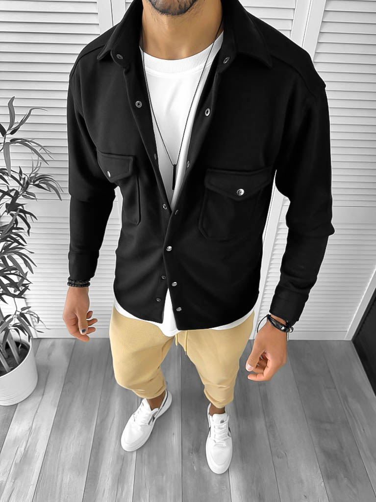 Cămasă Bărbați Casual Neagră Slim Fit