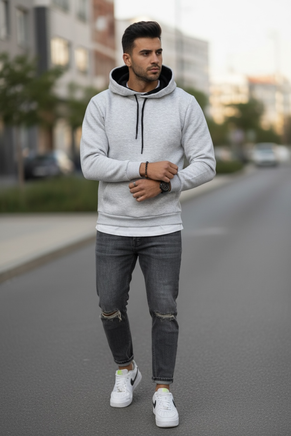 Hanorac Barbati Slim Fit Gri Modern