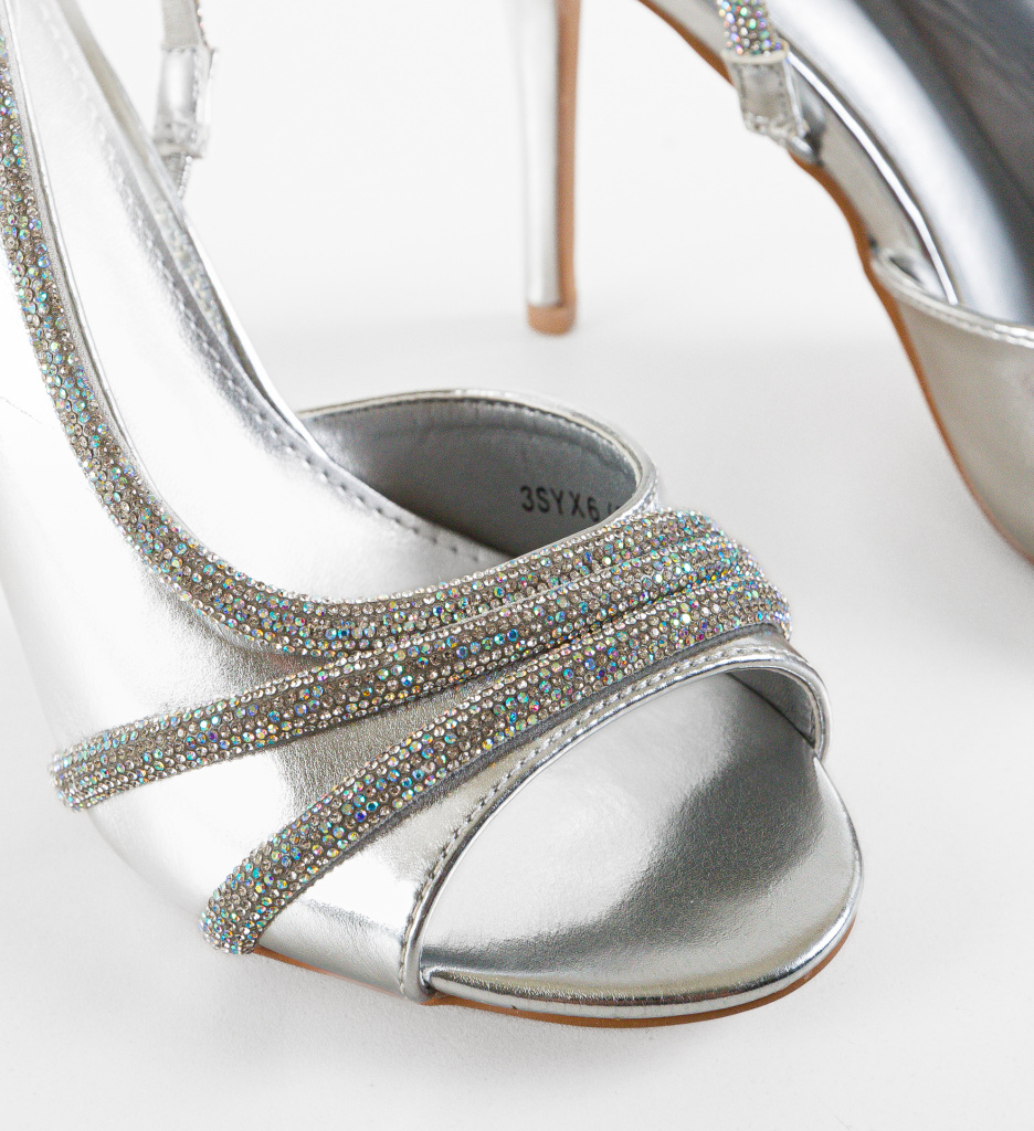 Sandale Toon Argintii cu Toc Elegant - imagine 8
