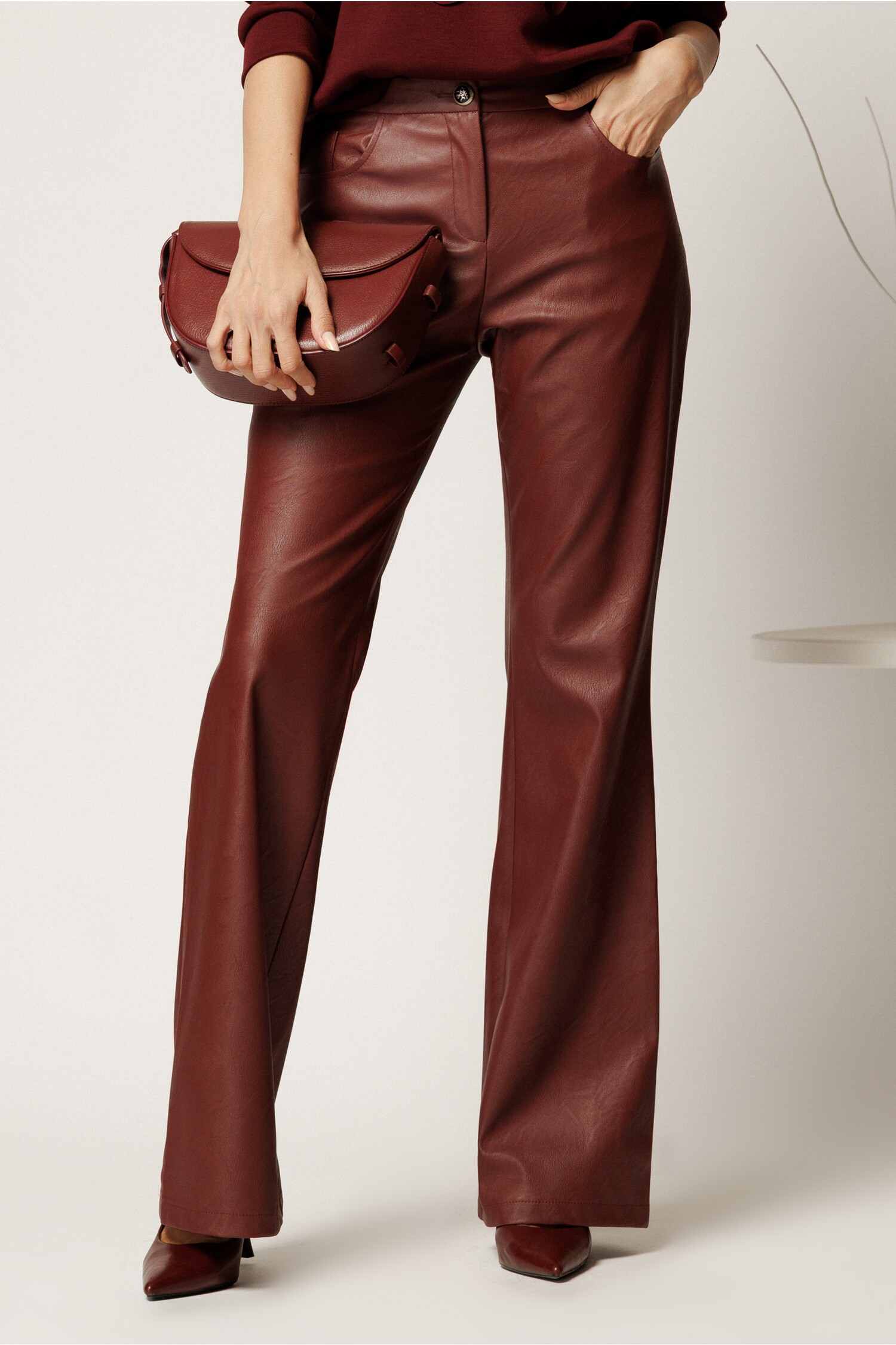 Pantaloni Piele Ecologica Burgundy Evazati