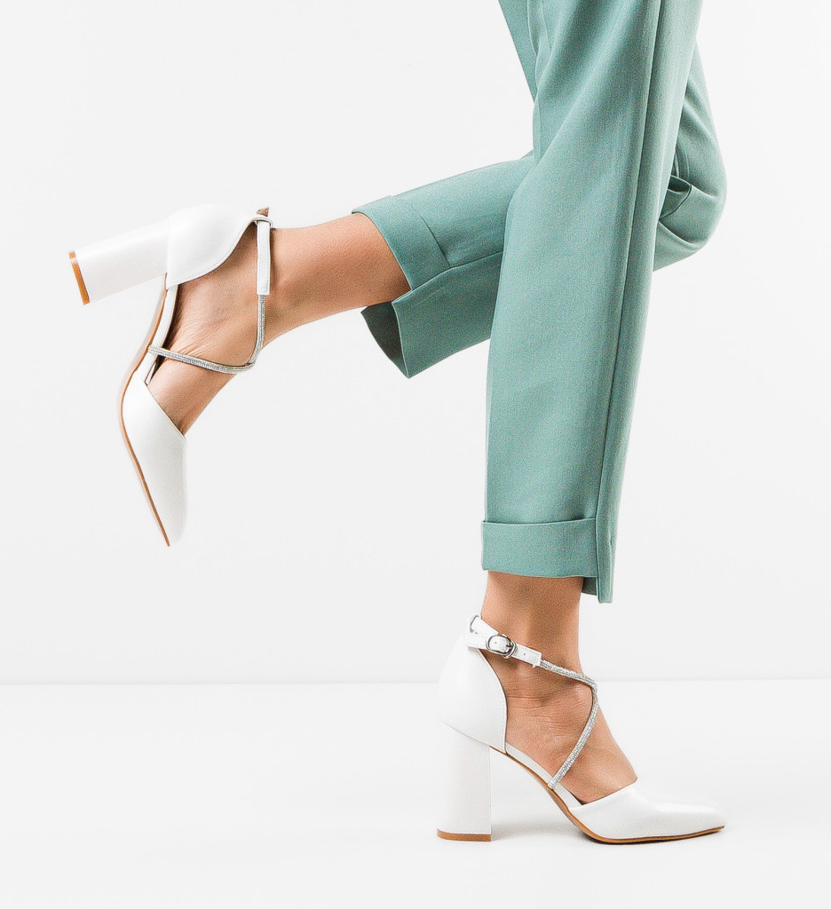 Pantofi Dama Doitei Albi Eleganți cu Toc - imagine 2