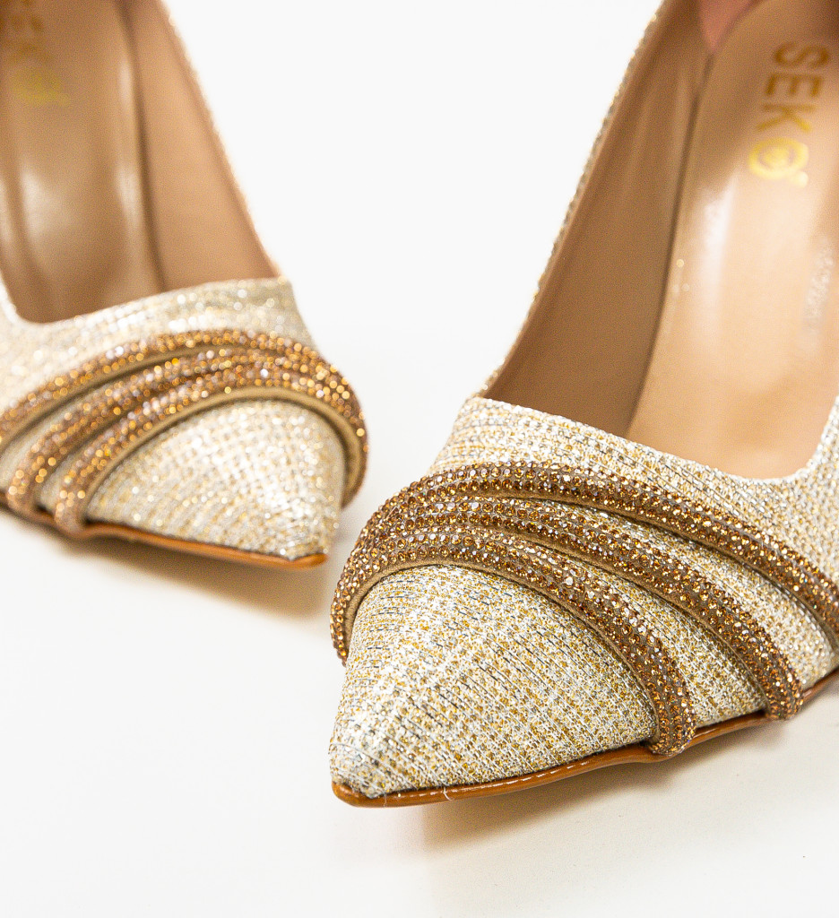 Pantofi cu Toc Aurii Jusyne | Eleganți - imagine 6