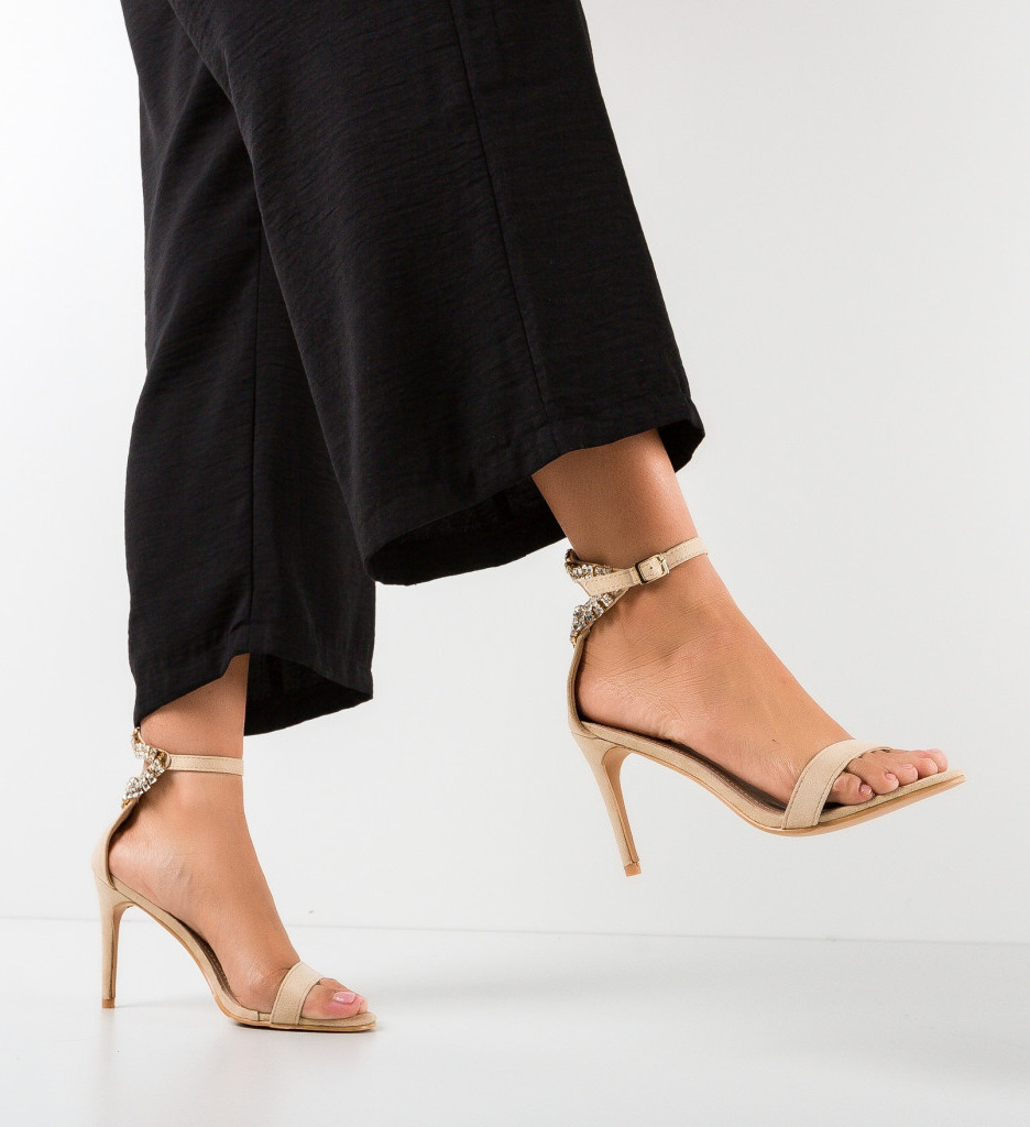 Sandale Johnson Bej Elegante cu Toc - imagine 4