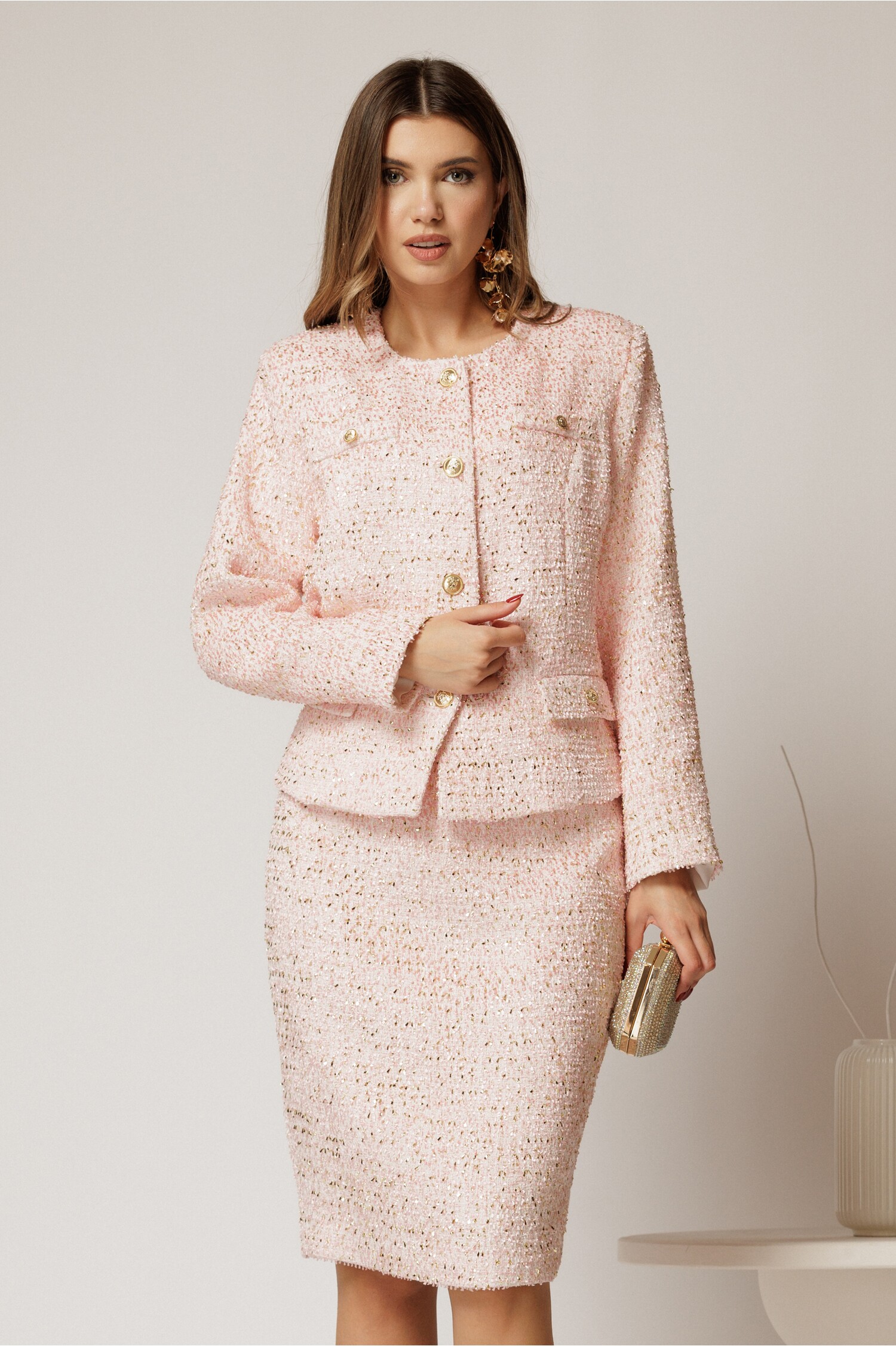 Compleu Roz cu Insertii Aurii - 2 Piese