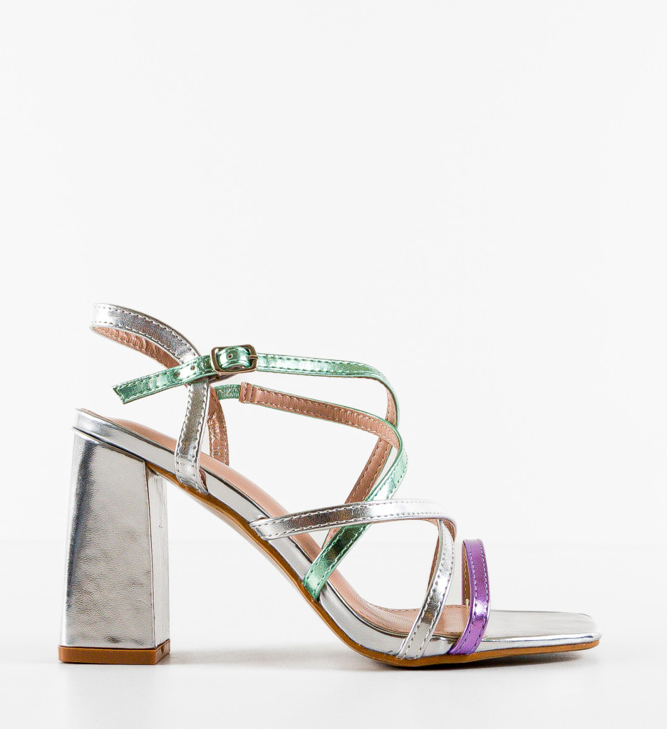 Sandale cu Toc Argintii Amahle | Design Elegant - imagine 6