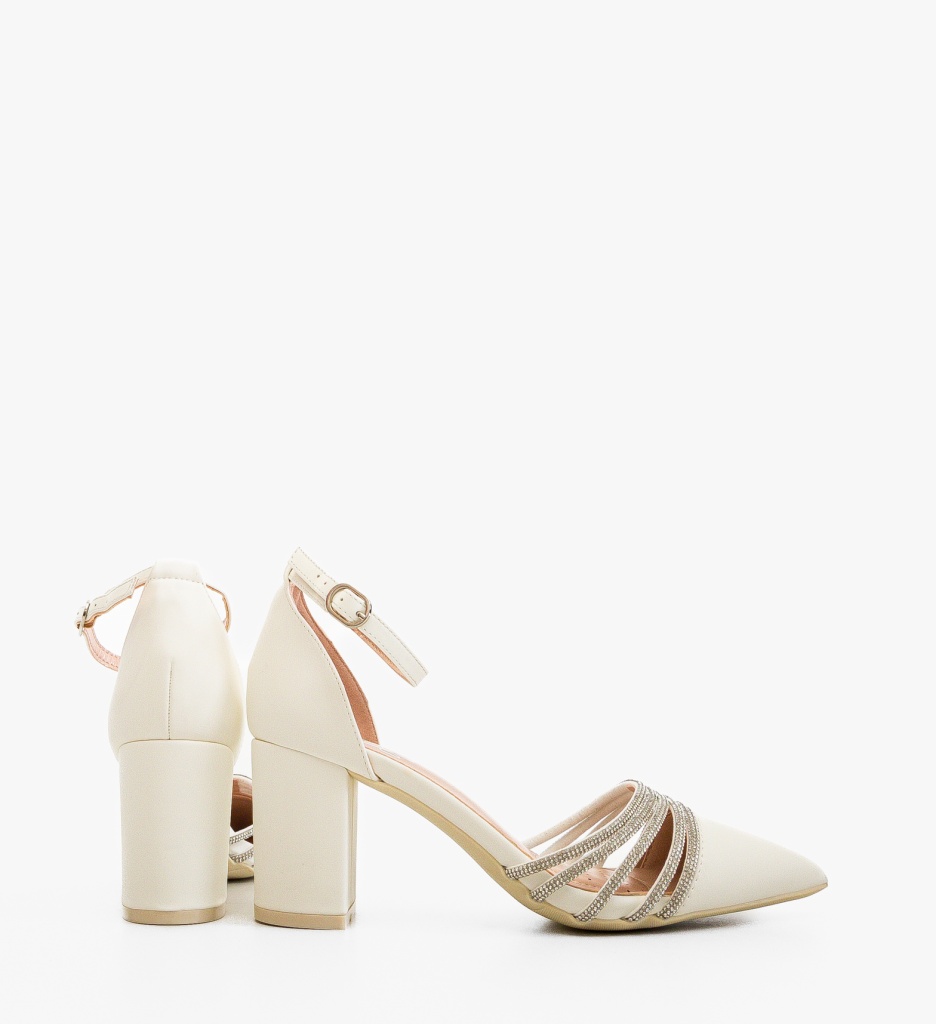 Pantofi Dama Meny Albe cu Toc Eleganți - imagine 2