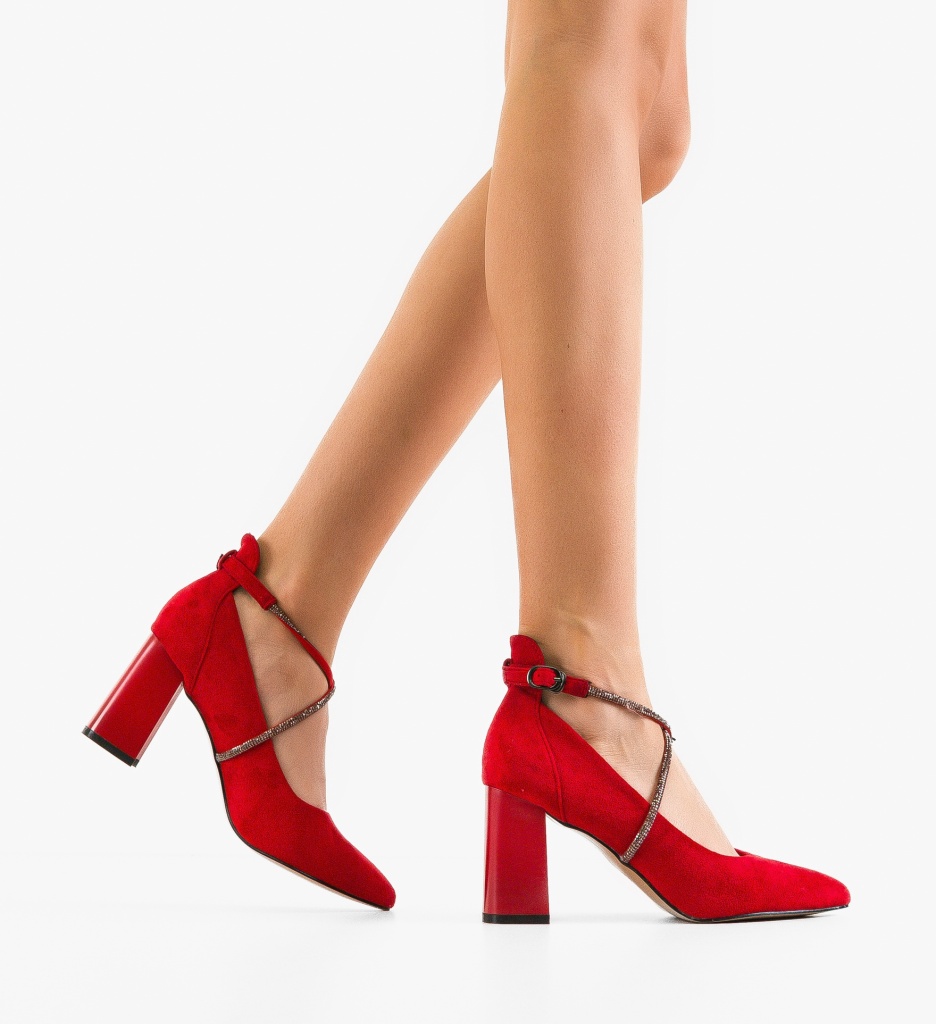 Pantofi Dama Nikke Rosii cu Toc Eleganti - imagine 3