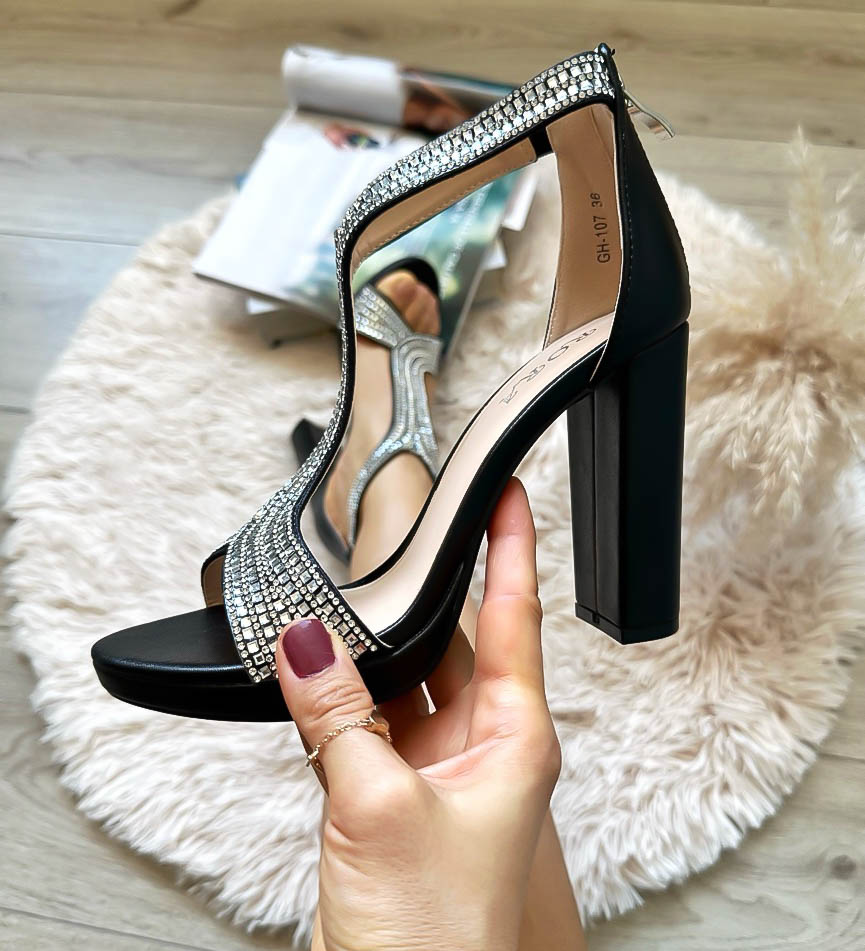 Sandale Dama cu Toc Negre - Confort Vară