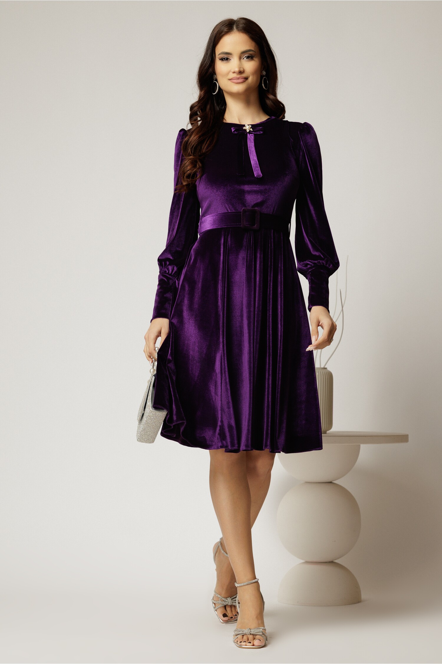 Rochie Catifea Mov Eleganta DY Fashion